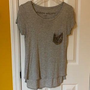 Karen Millen gray embellished t-shirt